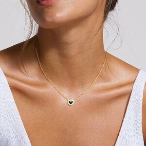 Neiman Marcus 14k Gold Plated Emerald Green Heart Necklace